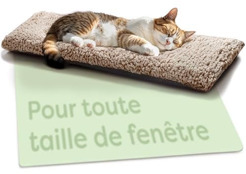 Knupis Cat Windowsill Mat 90 x 28 cm Brown - Sill Non-Slip - Self-Warming Cat Window Bed - Soft & Cuddly - Washable Cover