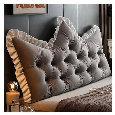 Yahbrra Headboard Large Back Cushion Comfortable Reading and Backrest In Bed, 2 In 1 Backrest and Head Support, Long Cushion for Couch, Wall and Day Bed (Crystal Velvet-Gray, 150 * 60cm)