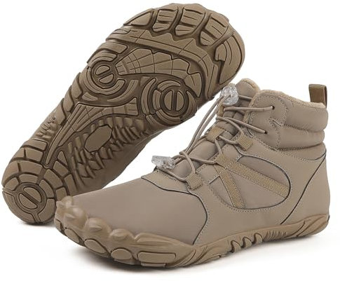 QuyiFa Bottes de randonnée Pieds Nus d'hiver pour Hommes et Femmes, Bottes de Neige Chaudes, Semelles intérieures minimalistes sans Chute, Unisexes (D Brun,39)