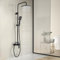 Coleniny Columna Ducha con Grifo Negro, Altura Regulable 110-145cm, Conjunto Completo con Grifo Monomando, Sistema de Lluvia Cuadrada 21x21cm, Ducha de Mano de 3 Modos, Manguera 1.5 m