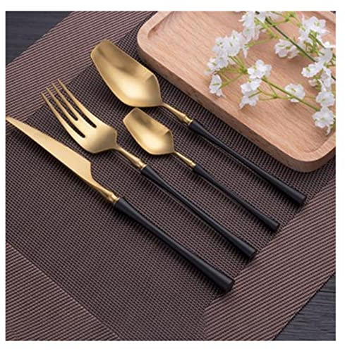 YIHANSS Party 4 Pcs/Set Western Portable Cutlery Set 304 Stainless Steel Dinnerware Set With Luxury Handled Knife Fork Dinner Tableware Set Outstanding (Color : Black) (Red)
