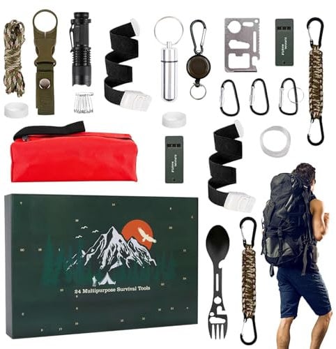 2024 Adventskalender Survival Werkzeuge Für Männer, Survival Kit Weihnachtskalender 2024 Adventskalender Weihnachten, Survival Tools Adventskalender Für Erwachsene Teenager,Männer Werkzeug Geschenk
