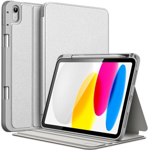 JETech Funda para iPad (A16) 11.ª/10.ª Generación (2025/2022) con Soporte para Pencil, Carcasa Slim Folio Soporte Protectora Tableta, Visualización Multiángulo (Plata)