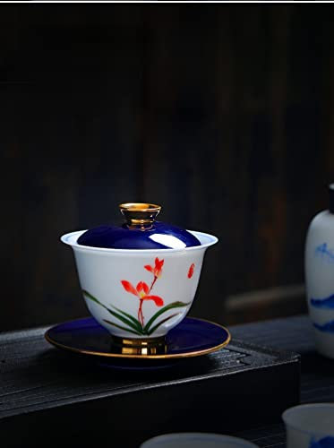 Set da tè in ceramica, ciotola in ceramica Zuppiera Infusore for tè Cina - Set da tè Set da tè for adulti Zuppiera moderna Infusore for tè Zuppiera da tè(Orchid Cover Bowl)