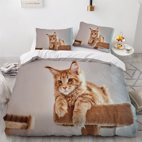 Bettwäsche Katzen 155x220, Winterbettwäsche 155x220 Kinder, feine Biber Bettwäsche 155x220, für Mädchen Jungen, weiches und warmes Bettwäscheset