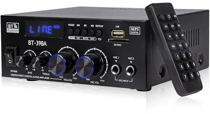 Amplificatore HI-FI Audio 1000W Picco, Bluetooth 5.3, 2 Canali (60W+60W RMS), per Altoparlanti da 10, Controlli Bassi/Alt, AUX/FM/MIC/USB – Per Home Theater e Auto (398A)