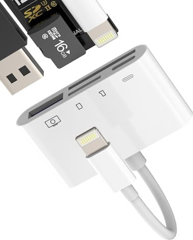 Lecteur Carte Lightning vers SD Micro SD (4en1) USB OTG 3.0 Cable Adaptateur pour iphone 14 13 12 11 Pro Max Charge pour ipad Pro Transfert TF Mémoire Photo Certifié pour Apple MFI Tablette Multiport