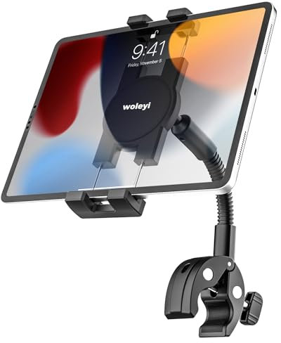 woleyi Lenker Tablet Halterung für Fahrrad Kinderwagen Rollstuhl Boot Heimtrainer [Aluminium-Schwanenhals] Motorrad Rennrad Crosstrainer Tablethalterungen Klemme für iPad, Galaxy Tab, Handy, 4-13
