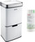 Cooks Professional Recycling Sensor Bin 75L with Dual Compartments and Removable Food Caddy for Kitchen | Smart Automatic Brushed Metal Bins | Includes 25 Biodegradable Bin Bags | White & Silver