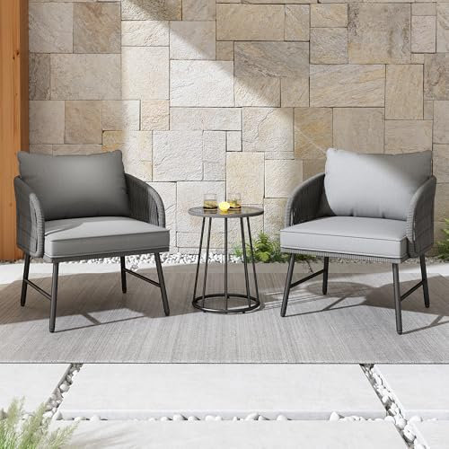 Jaxenor 2 Sitzer Lounge Möbel Outdoor, Bistroset 3-teiliges, Balkonmöbel-Set mit Glastischplatte, Garten Loungemöbel Set für Terrasse, Garten und Balkon, Grau