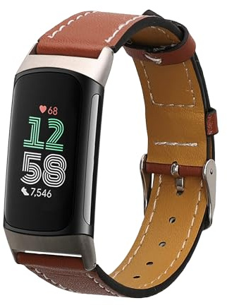 kwmobile Armband kompatibel mit Fitbit Charge 6 / Charge 5 - Echtleder Fitnesstracker Sportarmband Band