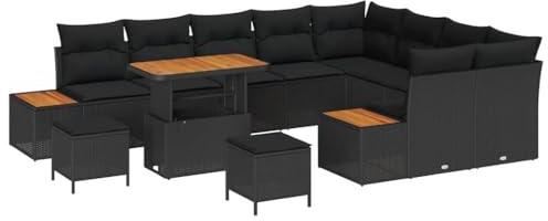 vidaXL Gartensofa-Set 12 pcs Schwarz Poly-Rattan, Garten und Terrasse, modernes Outdoor-Sofa-Set, stilvolle Lounge, gemütlicher Sitzplatz im Freien