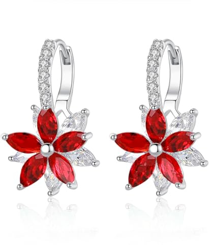 Josfeva Creolen Ohrringe für Damen, Klein Hoop Ring Huggie Kreolen, Blumen Klapp-Creolen mit AAA Zirkonia, Sommer Winter Silber Ohrringe Creolen Mädchen, Hängeohrringe Ohrschmuck mit Geschenkbox