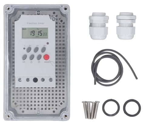 lyrlody Poolpumpen-Timer, 28-mal Einschalt, wasserdichte Hülle, Lithium-Ionen-Batterie, für Poolpumpen, Heizungen, Filter, mit Robuster Konstruktion, Isolierung, Flammschutzmittelmaterialien (DC 12V)
