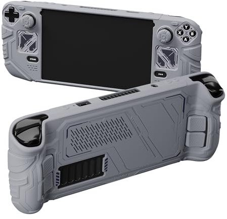 playvital Cover Skin Custodia per Steam Deck OLED/LCD, Mecha - Grigio | Silicone Case Grip Antiscivolo, Copri Levette Analogiche, Copri Tasti Posteriori e Adesivi, Protezione da Graffi e Urti