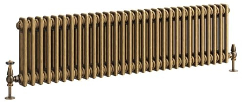 Go Bathrooms Traditional Double Column Radiator 300mm x 1370mm Antique Brass Finish 2 Column Panels Designer Cast Iron Style Radiator Central Heating | Clover