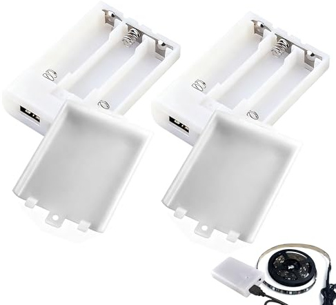 2Pcs Battery Case Box with USB Port Durable 3x1.5V AA Battery Power Bank Portable with On/Off Switch Battery Holder Case USB Battery Pack for LED Lights Fairy String Lights Christmas Decoration DIY