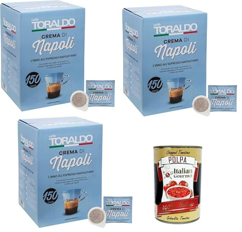 Italian Gourmet Crema di Napoli Caffè E.S.E. Pads 44mm 3 x 150 Stück | Neapolitanische Röstung, kräftig e cremosa; cialde monodose einzeln, Gesamtnettogewicht 450 Stück + Kostenlos Polpa 400g