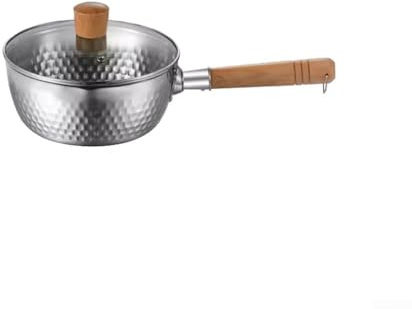Kleiner Edelstahl-Milchtopf, mit hitzebeständigem Walnuss-Griff und Deckel zum Kochen gesunder Babynahrung (Silber2)