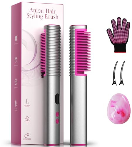 Hair Straighteners Brush, 2-in-1 Ionic Straighten & Smooth Tool for Instant Frizz Control, Fast Heating, Anti-Scald Design, Digital Display, 9 Temps–Ideal for Beginners, Professionals, Women & Gifts