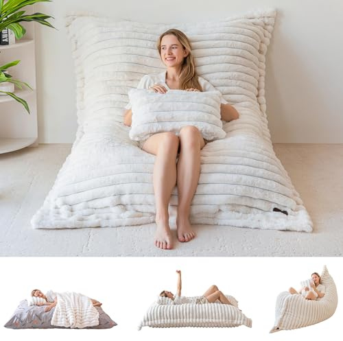 MAXYOYO Riesen-Sitzsack, Lounge-Sessel aus Kunstpelz mit Schaumstofffüllung | Sitzsack aus Kunstpelz für Erwachsene, großes Bodenkissen mit flauschiger Schaumstofffüllung, abnehmbarer waschbarer Bezug