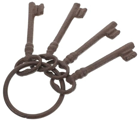 BESPORTBLE Vintage Cast Iron Key Ring Set with Antique Style Keys, Farmhouse Garden Decor and Wall Hanging Ornament for Home and Patio
