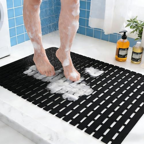 Duschmatte Rutschfest, 1 Stück Duschmatte Badewanne Zuschneidbare, 43 x 65cm Rutschfeste große Duschmatten, Badewannenmatte, Faltbare, für Dusche und Sauna, Schwarz