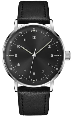 Boyarca Mechanische Vintage Uhr mit gewölbtem Glasspiegel für Uhr und 40mm Gehäuse, lässig und minimalistisch handgemachte mechanische Armbanduhr für Männer und Frauen, silber schwarz, Gürtel