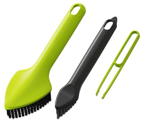 BildeeMait 3 in 1 Haushaltsreinigungsbürste Set mit langem ergonomischem Griff, große dreieckige kleine Bürsten + Pinzette für Öfen, Duschtüren, Fliesen, für Fenster