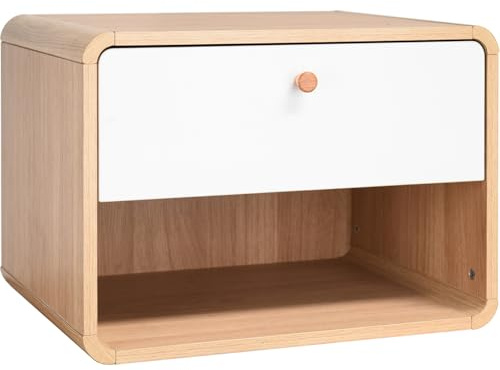 Cassie Hängender Nachttisch Eicheoptik/Weiß, 51 x 39 x 37 cm, Wand-Nachttisch mit Schublade und Ablagefach, schwebender Beistelltisch für Schlafzimmer, Wohnzimmer und kleine Räume