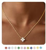 ZHESHY Goldkette Damen Halskette mit Geburtsstein Kleeblatt Anhänger Kette | 14K Vergoldete Gold,Wasserfest Verstellbare Goldene Kette für Frauen Freundin Mädche,Goldschmuck,Geburtstag Geschenk