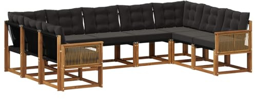 vidaXL Outdoor-Sofagarnitur mit Kissen 9 pcs Natürlich und Schwarz, Garten, modernes Outdoor-Sofa-Set, wetterfestes Ensemble, Bequeme Terrassenlounge, vielseitige Sitzgruppe