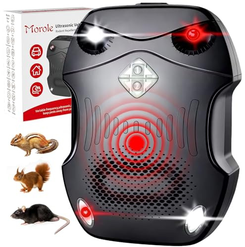 Morole Marderschreck Auto 80㎡ | 3-IN-1 Stromversorgung AA-Batteriebetrieben & Autobatterie & USB | mit Ultraschall & Blitzlicht | Marderabwehr Auto, Haus, Dachboden, Garten
