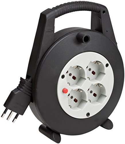 Brennenstuhl 1094205 Avvolgicavo con 4 Prese 10/16A e Spina 16A Ita, Nero/Grigio, 15 m