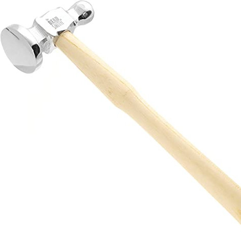 The Beadsmith Two-Sided Chasing Hammer - 10.75 Inches Wooden Handle, 2.25” Steel Head with a 14mm Ball Pein & 1.1/ 28mm Domed Face - Tool Used to Add Texture and Dimension to Metalwork, 4oz./113g