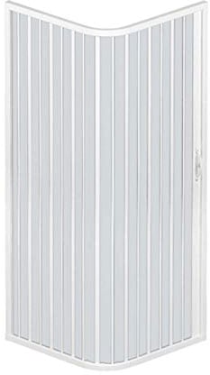 Mampara de ducha de una puerta con cierre de ángulo de 90°, apertura a la derecha o izquierda. Fabricado en PVC no tóxico autoextinguible. Reducible a través del corte del riel. Color blanco.