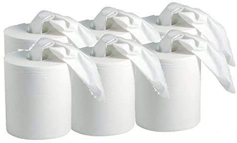 Bobine Essuie-mains - Dévidage Central - Pure Ouate 2x18g/m² - Pack De 6 Bobines - 450 Formats - Dimension 20x24cm - Sf20502 - Fabricant Français
