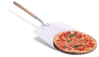 culinario Pizzaschaufel mit Holzgriff, Pizzaheber aus Aluminium, 35,5 x 30,5 cm, Stiellänge: 43 cm