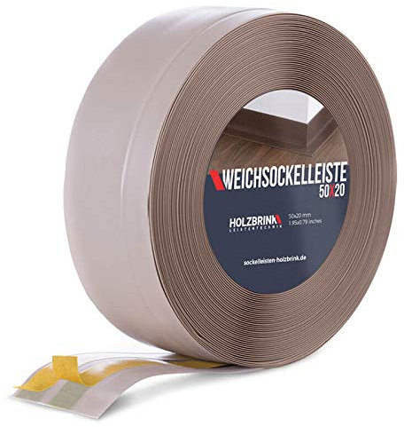 HOLZBRINK Weichsockelleiste selbstklebend PVC 50x20mm, 10 m | Winkelleiste für Küchenarbeitsplatte, Bodenbelag | Eckleiste selbstklebend | Farbe: Cappuccino