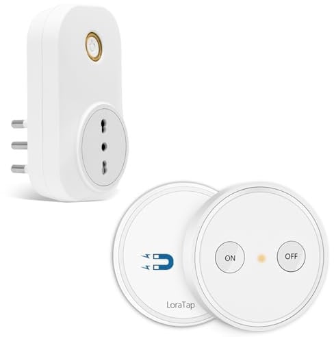 LoraTap Presa Telecomandata con Telecomando, Spina Elettrica con Interruttore Senza Fili 200m Controllo Remoto On/Off per Elettrodomestici, Presa Wireless Italiana 10A 16A, Bianco, 2 Anni di Garanzia