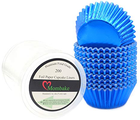 Mombake Standard Blue Foil Cupcake Cases Muffin Baking Cups for Party and More, 200-Count