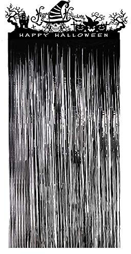 FINGOOO Halloween Door Curtain, Hunted House Shiny Foil Decor Entrance Curtain, 3.3 X 6.5 Feet
