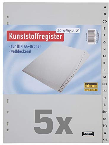 Idena - Register A - Z, DIN A4, 20-teilig aus Plastik 5er Pack