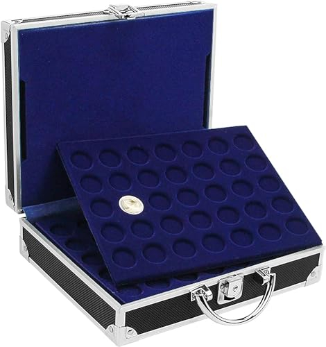 SAFE 9817 Mallette à Monnaies en Aluminium – Coffret Noir pour 180 Pièces sous Capsules – avec 6 Plateaux Bleus – pour 2 Euro en Capsule – 21 x 7,8 x 25,6 cm