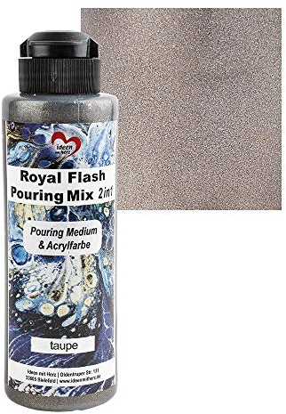 Ideen mit Herz Royal Flash Pouring Mix 2in1 | Pouring Medium & Metallic-Acrylfarbe mit Glitzer-Effekt | 180 ml | kein weiteres Mischen mit Fluid, Medium oder Silikonöl erforderlich (taupe)