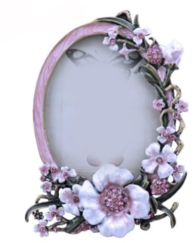 Cozomiz Bilderrahmen Vintage Barock antik Landhausstil Nostalgie Aufsteller Handgefertigtes Harz Portraitrahmen Fotorahmen Fotoaufsteller für die Inneneinrichtung 5.5cm x 8.4cm Ovales Blumenrosa