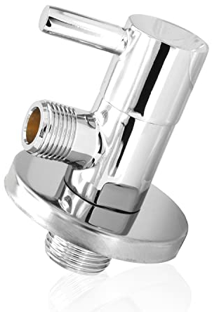 kör4u Design Eckventil 1/2 x 3/8 Zoll, Wasserabsperrventil rund, Chrom, mit Schnellverschluss, für Bad & Küche, inkl. Rosette