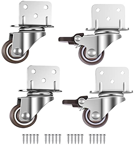 GEOCANG 4 Klein Lenkrollen Rollen für Möbel , 25mm mit bremse Möbelrollen,L-Montageplatte Geeignet für Möbel,Blumenständer,Krippen(25mm)