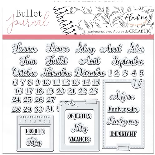 Aladine - Set mit 55 Stempeln zur Organisation von Monaten – transparente Stempel für Scrapbooking, Karten, kreative Hobbys – Stampo Bullet Clear – 03958