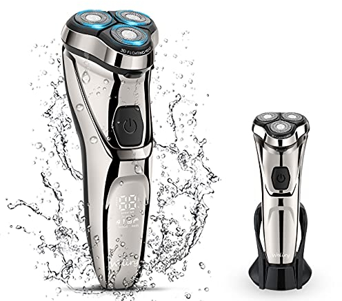 Weliry Rasoir électrique pour homme avec tondeuse pop-up - Rasoirs rotatifs électriques pour homme - Humide et sec - Sans fil - Étanche - Rechargeable par USB